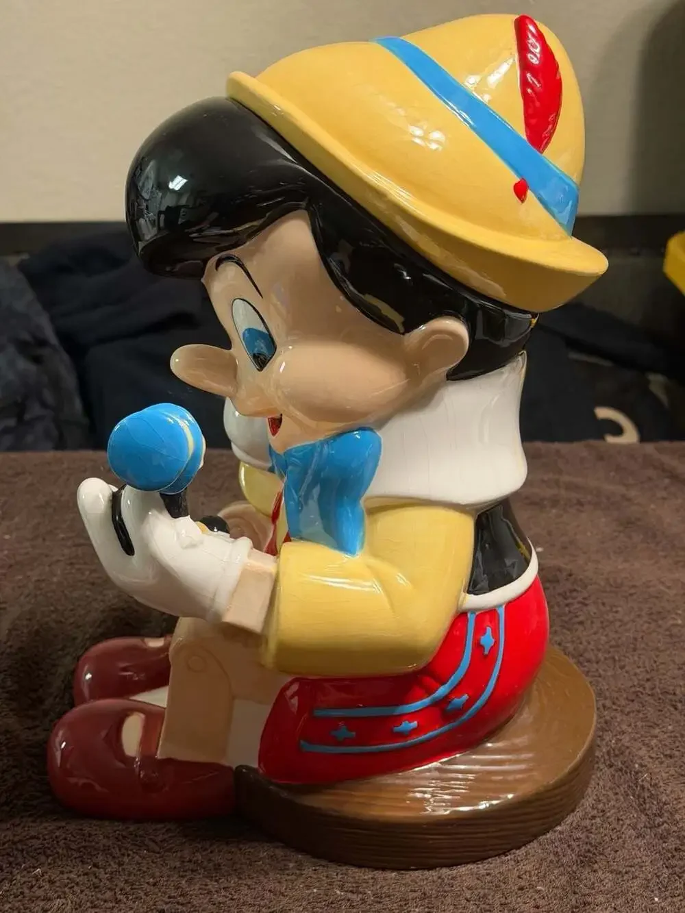Vintage Disney Treasure Craft Pinocchio and Jiminy Cricket Ceramic Cookie Jar